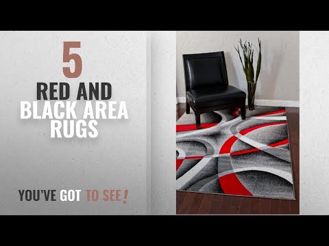 Top 10 Red And Black Area Rugs [2018 ]: 2305 Gray Black Red White Swirls 5'2 x7'2 Modern Abstract